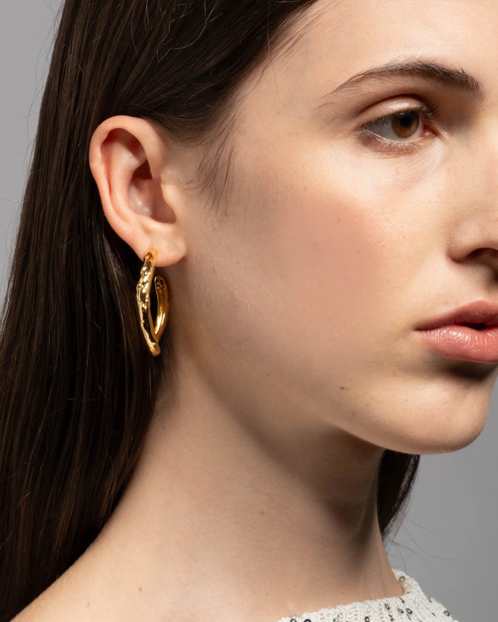 Alexis Bittar Gold Brut Tube Hoop Earrings available at Barbara Katz