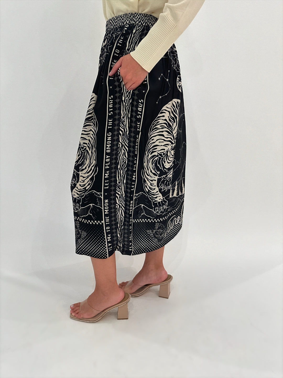 ME369 Vanessa Black Magic Printed Midi Skirt available at Barbara Katz