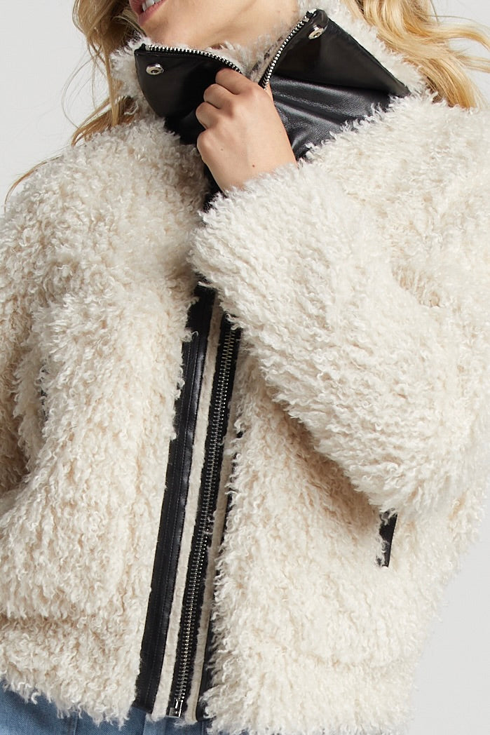 Adroit Atelier Carrie Short Mongolian Faux Fur Coat - Ivory available at Barbara Katz