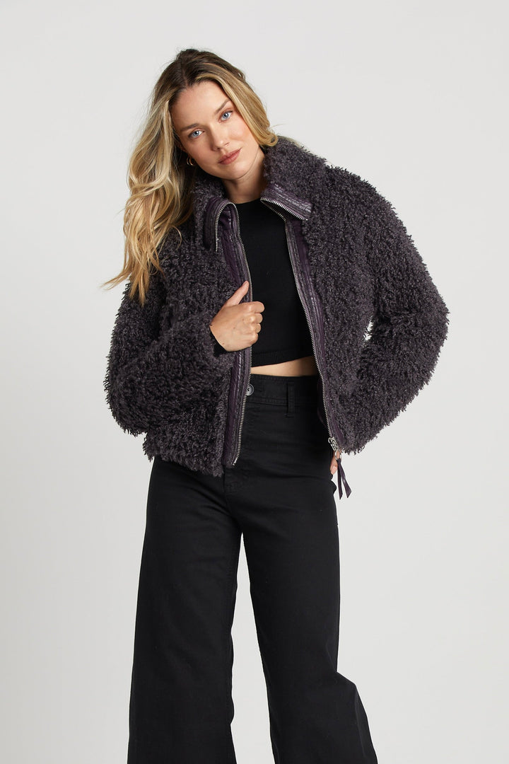 Adroit Atelier Carrie Short Mongolian Faux Fur Coat - Mulberry available at Barbara Katz