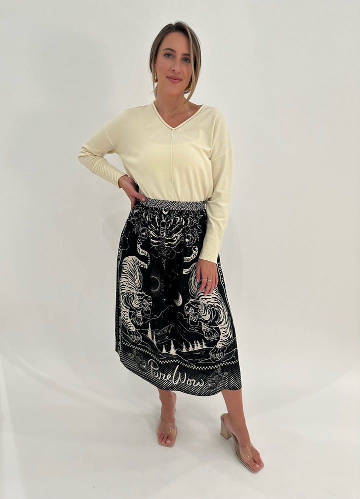 ME369 Vanessa Black Magic Printed Midi Skirt available at Barbara Katz