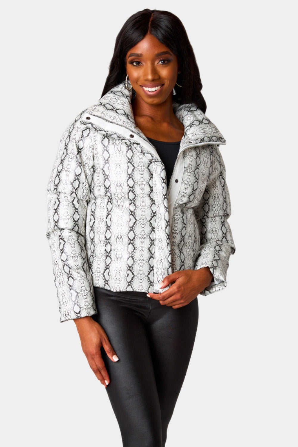 BuddyLove Addison Puffer Jacket in White Snake available at Barbara Katz