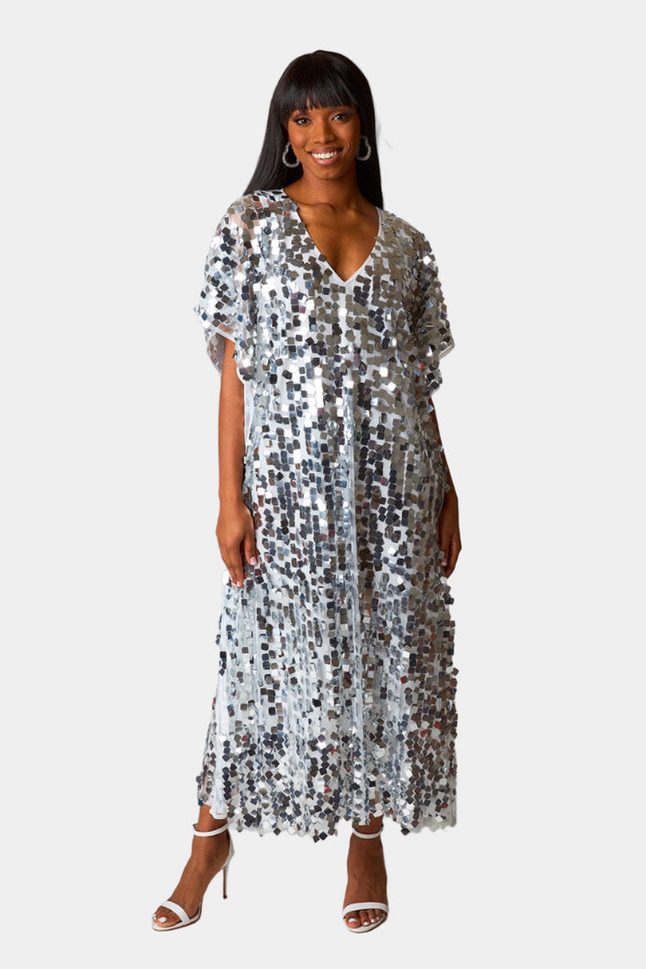 BuddyLove Atlas Sequin Caftan Maxi Dress - Overcast available at Barbara Katz