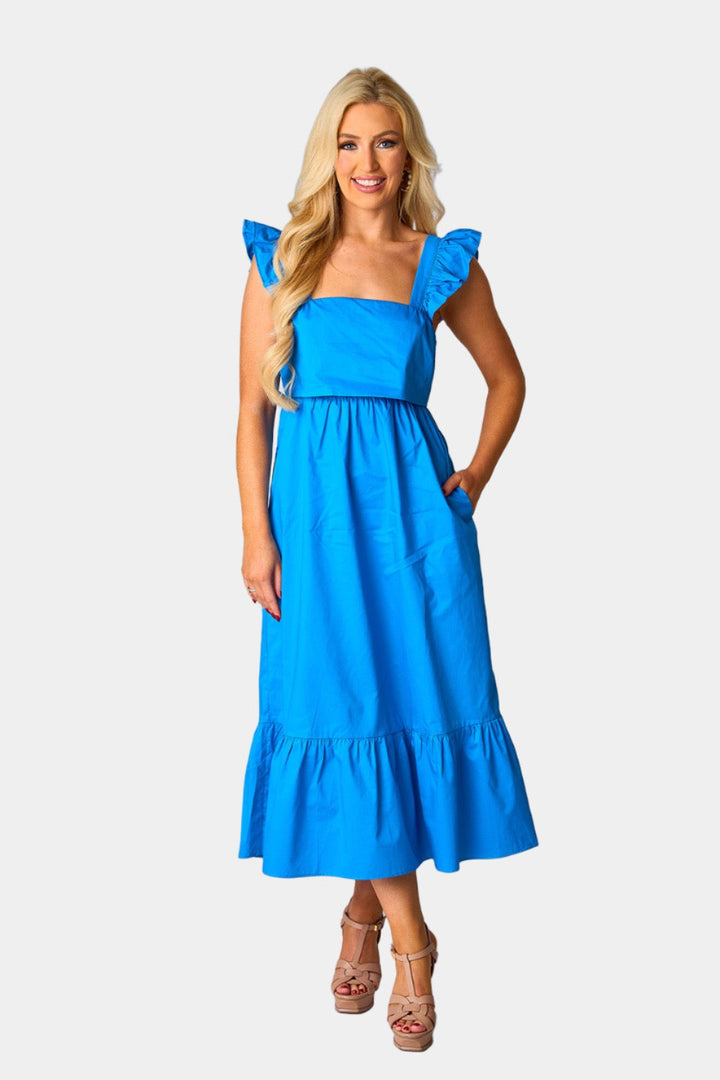 BuddyLove Beverly Ruffle Sleeve Midi Dress - Cobalt