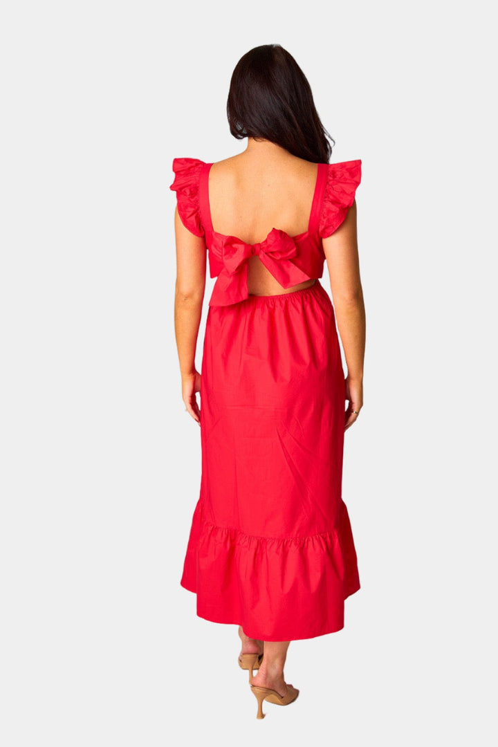 BuddyLove Beverly Ruffle Sleeve Midi Dress - Red