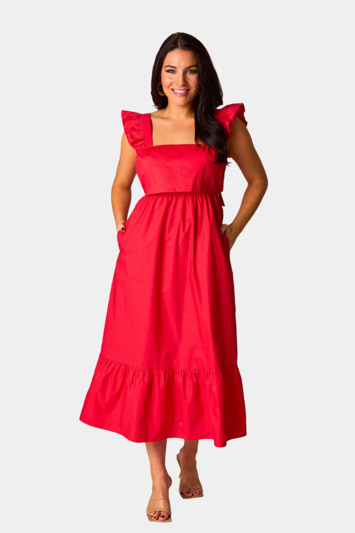 BuddyLove Beverly Ruffle Sleeve Midi Dress - Red