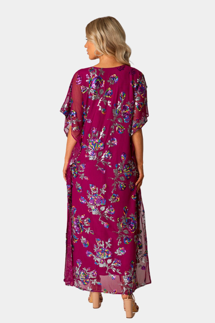 BuddyLove Atlas Sequin Caftan Maxi Dress - Red Sangria