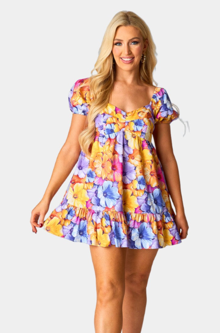 BuddyLove Diego Babydoll Mini Dress - Pansy