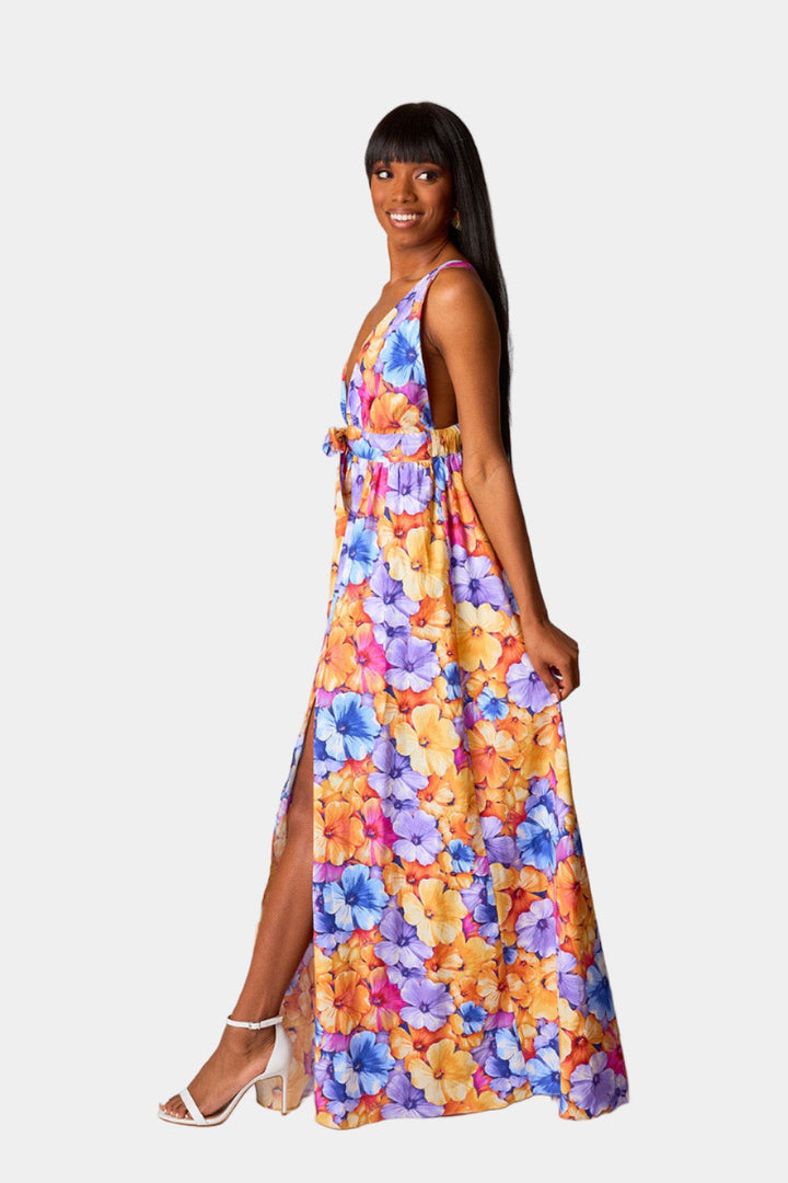 BuddyLove Zena Plunging Neck Maxi Dress - Pansy