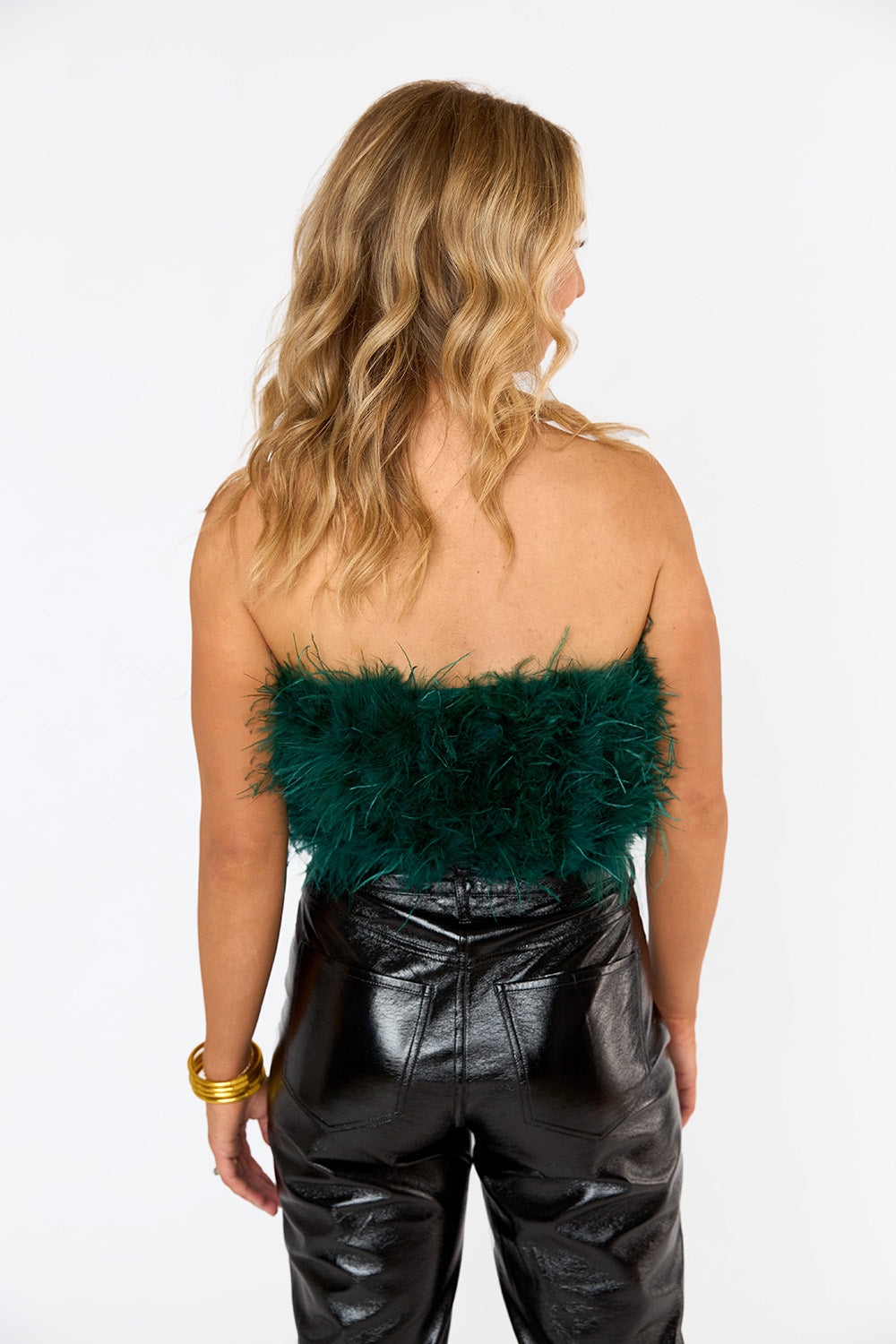 Fancy Strapless Feather Crop Top - Emerald