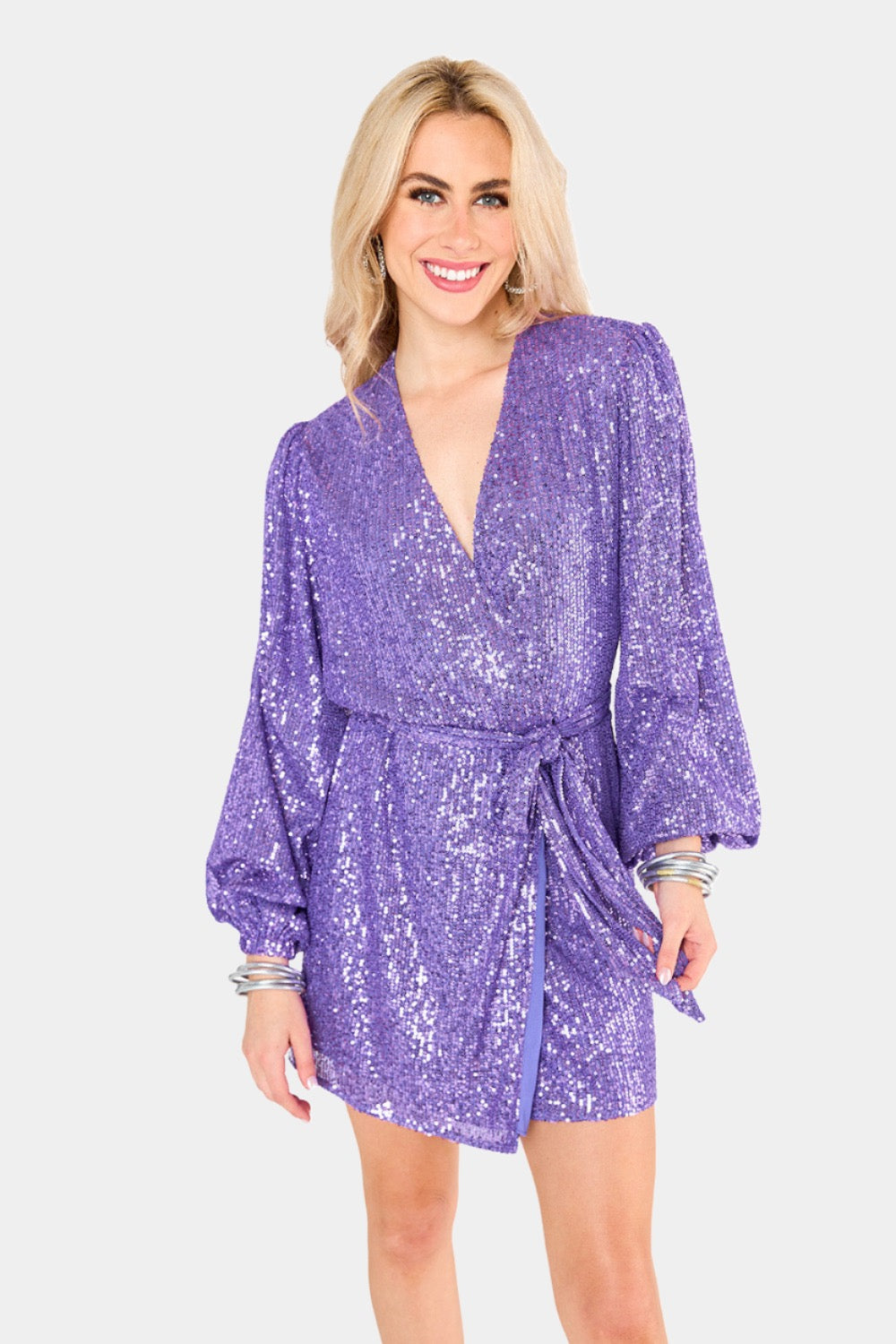 BuddyLove Adeline Sequin Wrap Dress in Fig available at Barbara Katz