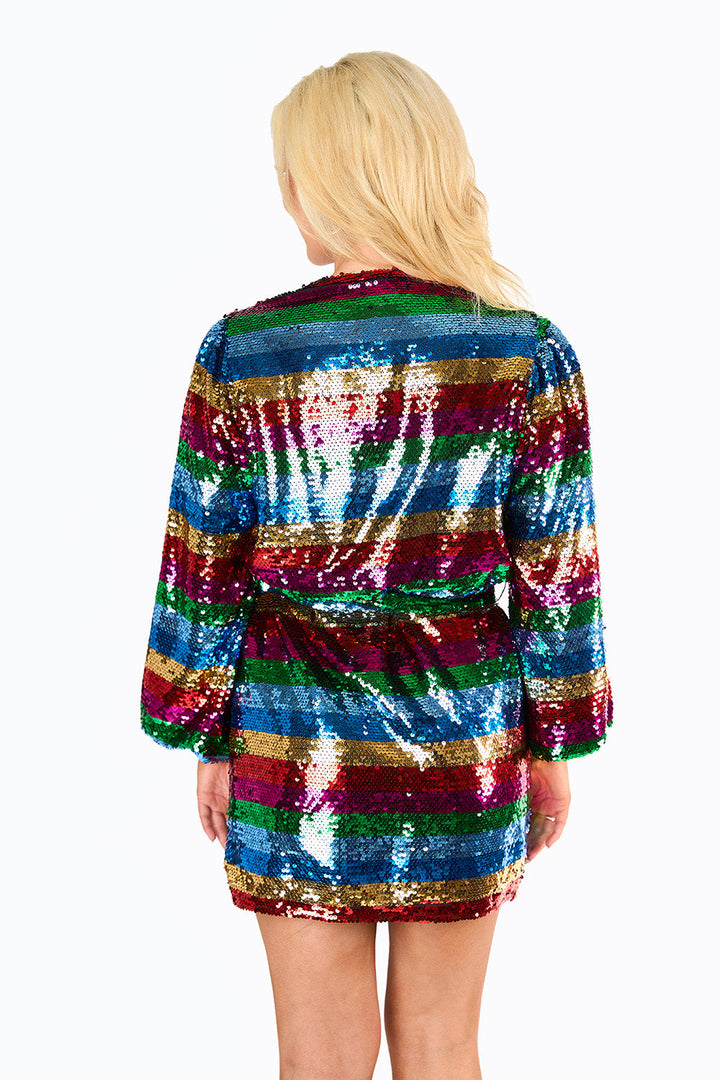 BuddyLove Adeline Sequin Wrap Dress in Prism available at Barbara Katz