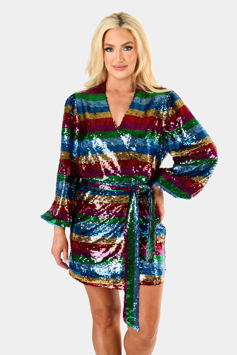 BuddyLove Adeline Sequin Wrap Dress in Prism available at Barbara Katz