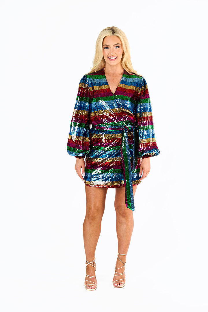 BuddyLove Adeline Sequin Wrap Dress in Prism available at Barbara Katz