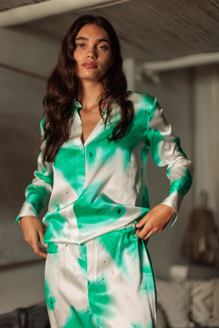 Catherine Gee Daria Silk Shirt - Teal Art