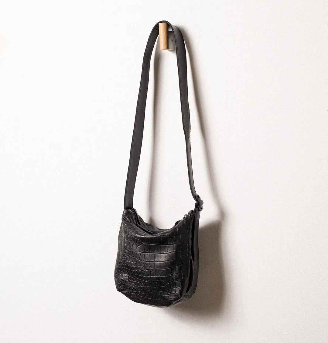 Daniella Lehavi Chicago Small Hobo Crossbody Bag in Black Croco available at Barbara Katz