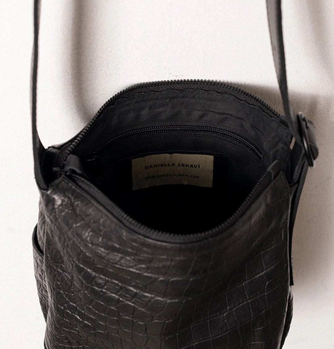 Daniella Lehavi Chicago Small Hobo Bag in Black Croco available at Barbara Katz