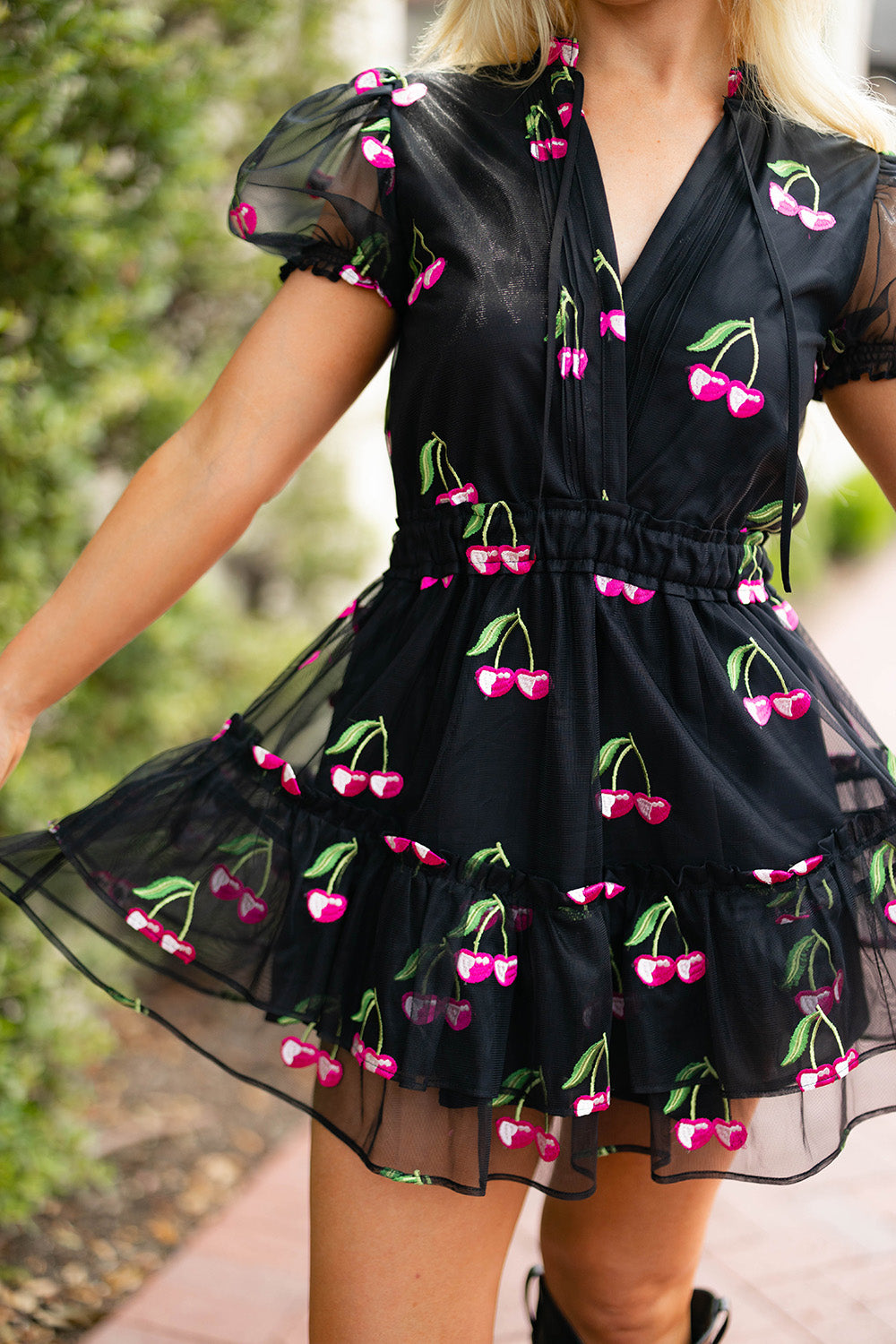 Clementine Elastic Waist Mini Dress - Wild Cherries