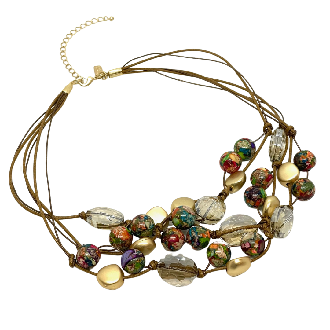 Deborah Grivas Confetti Jasper and Champagne Crystal Torsade Necklace