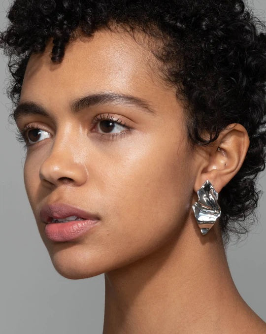 Alexis Bittar Crumpled Small Post Earrings in Silver available at Barbara Katz