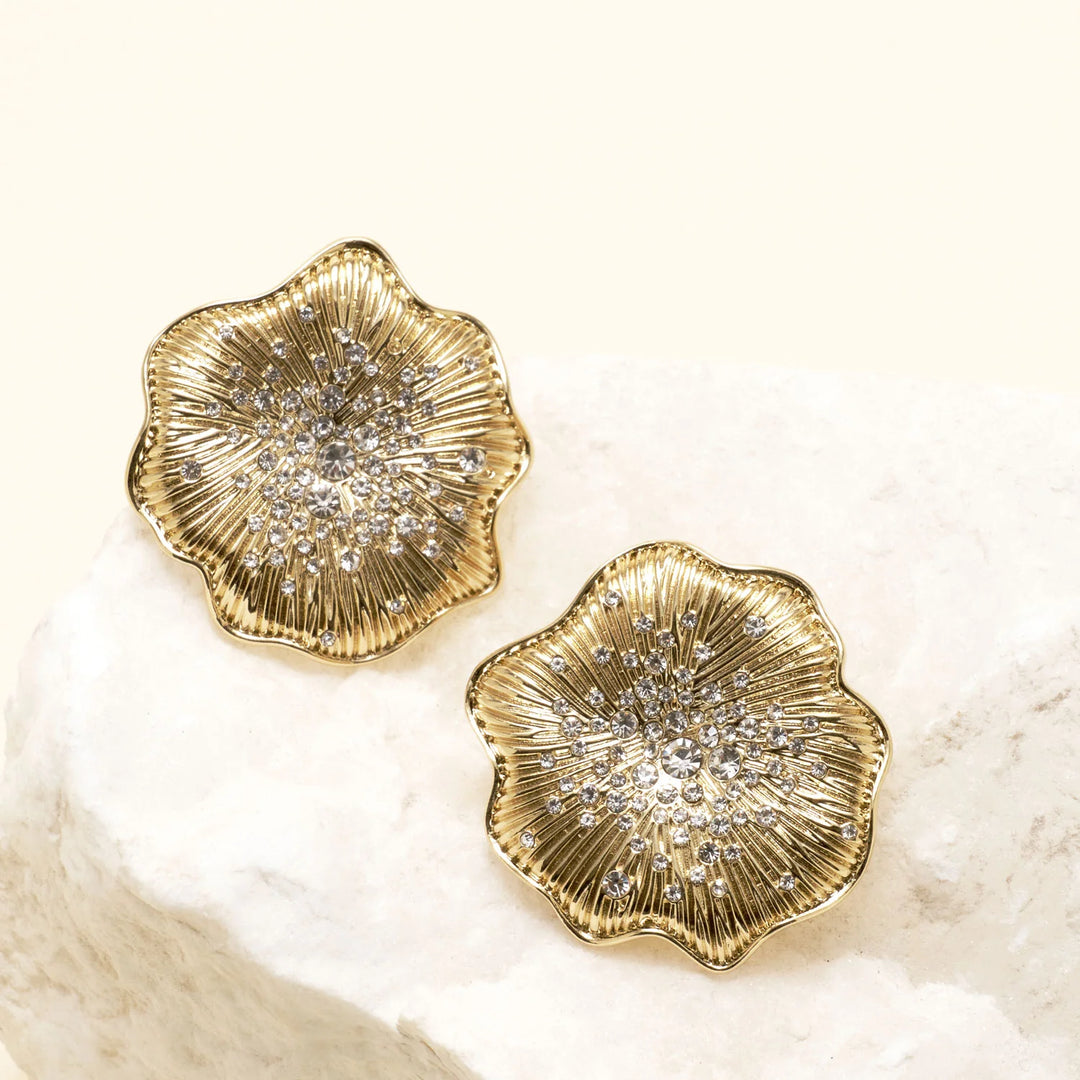 Mignonne Gavigan Christopher Crystal and Gold Flower Stud Earrings available at Barbara Katz