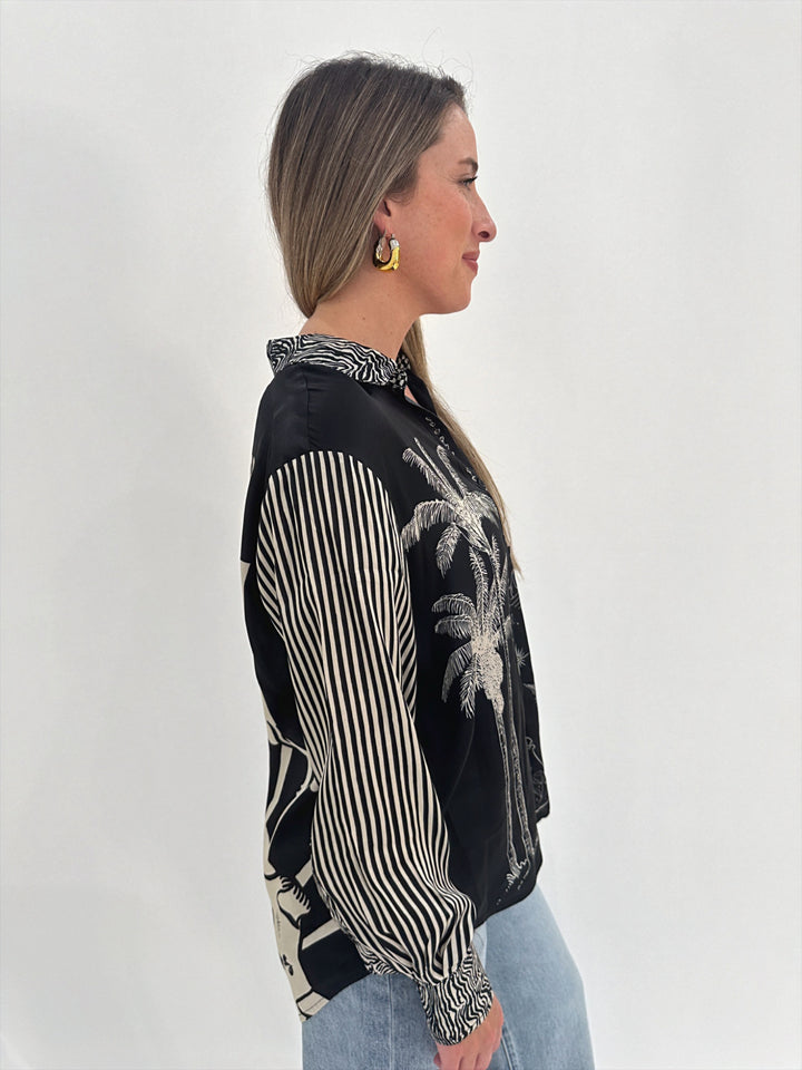 ME369 Isabel Black Magic Printed Long Sleeve Shirt available at Barbara Katz