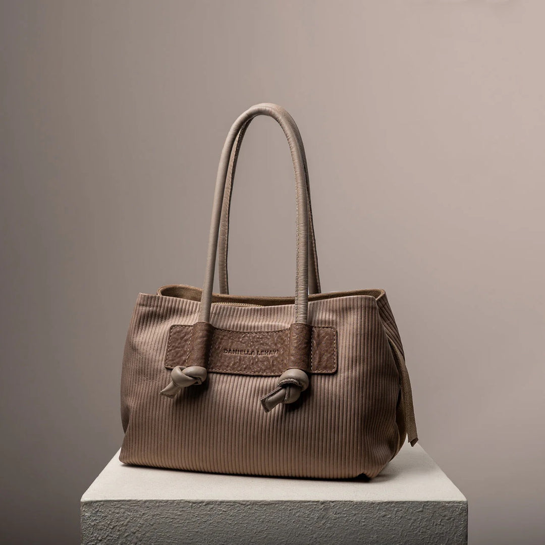 Daniella Lehavi Eveline Satchel Bag in Mocca Stripes available at Barbara Katz