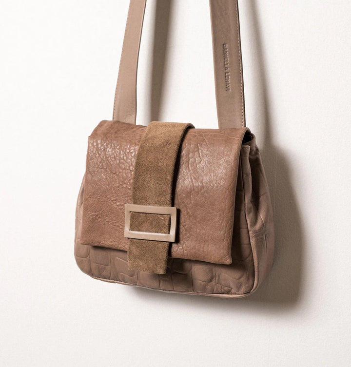 Daniella Lehavi Eva Messenger Bag in  Mocca Croco available at Barbara Katz