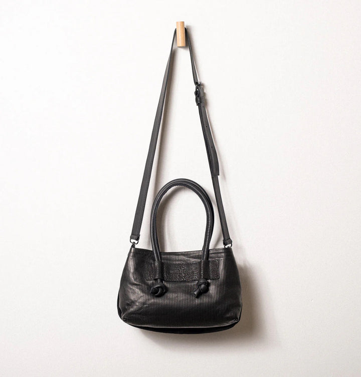 Daniella Lehavi Eveline Knotted Satchel Bag in Black Stripes available at Barbara Katz