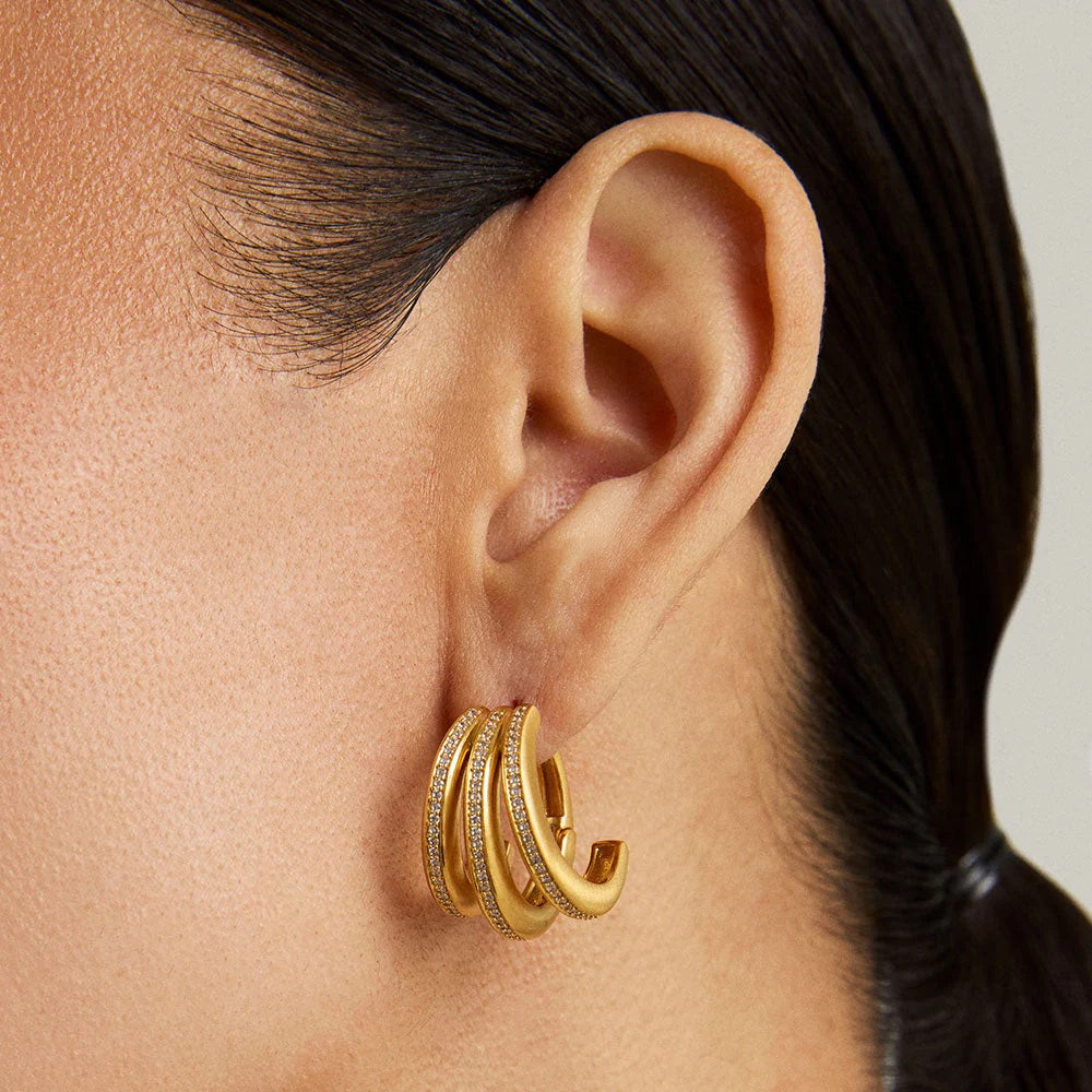 Dean Davidson Dauphine Pave Hoop Earrings in White Topaz/Gold available at Barbara Katz