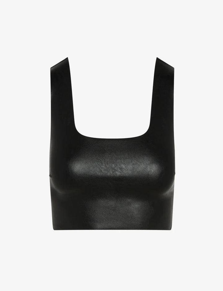 Commando Faux Leather Squareneck Crop Top in Black