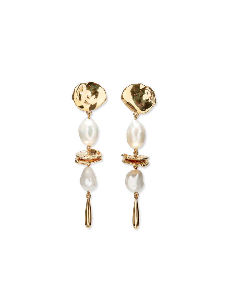 Lizzie Fortunato Gold Mine Earrings with linked freshwater pearls