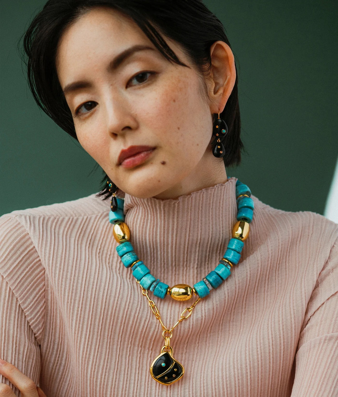 Stacked Stone Earrings in Black Agate