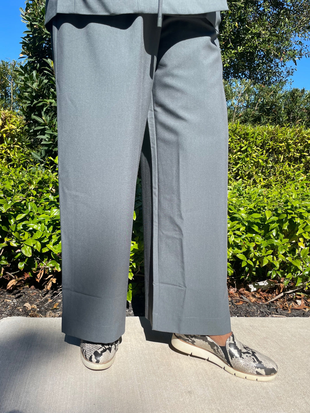 Lilla P. Wide Leg Pull-On Pants in Slate available at Barbara Katz