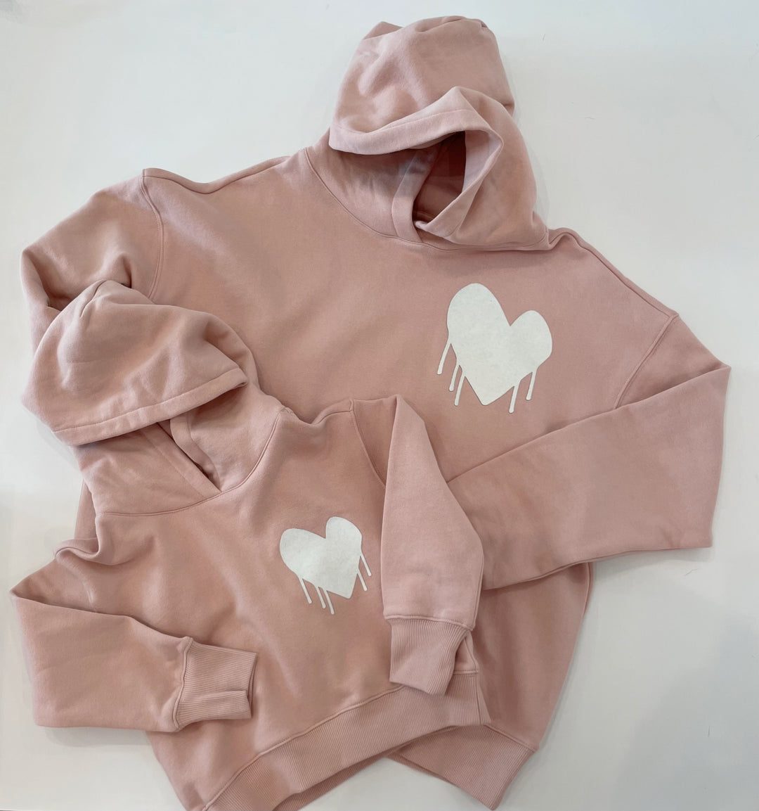 Kerri Rosenthal Unisex Boyfriend Drippy Heart Hoodie & Kids Drippy Heart Hoody in Mauve available at Barbara Katz