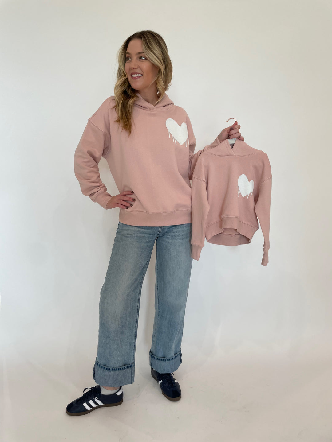 Kerri Rosenthal Kids Drippy Heart Hoody & Boyfriend Drippy Heart Hoodie in Mauve paired with Pistola Ryder Cuffed Jeans available at Barbara Katz