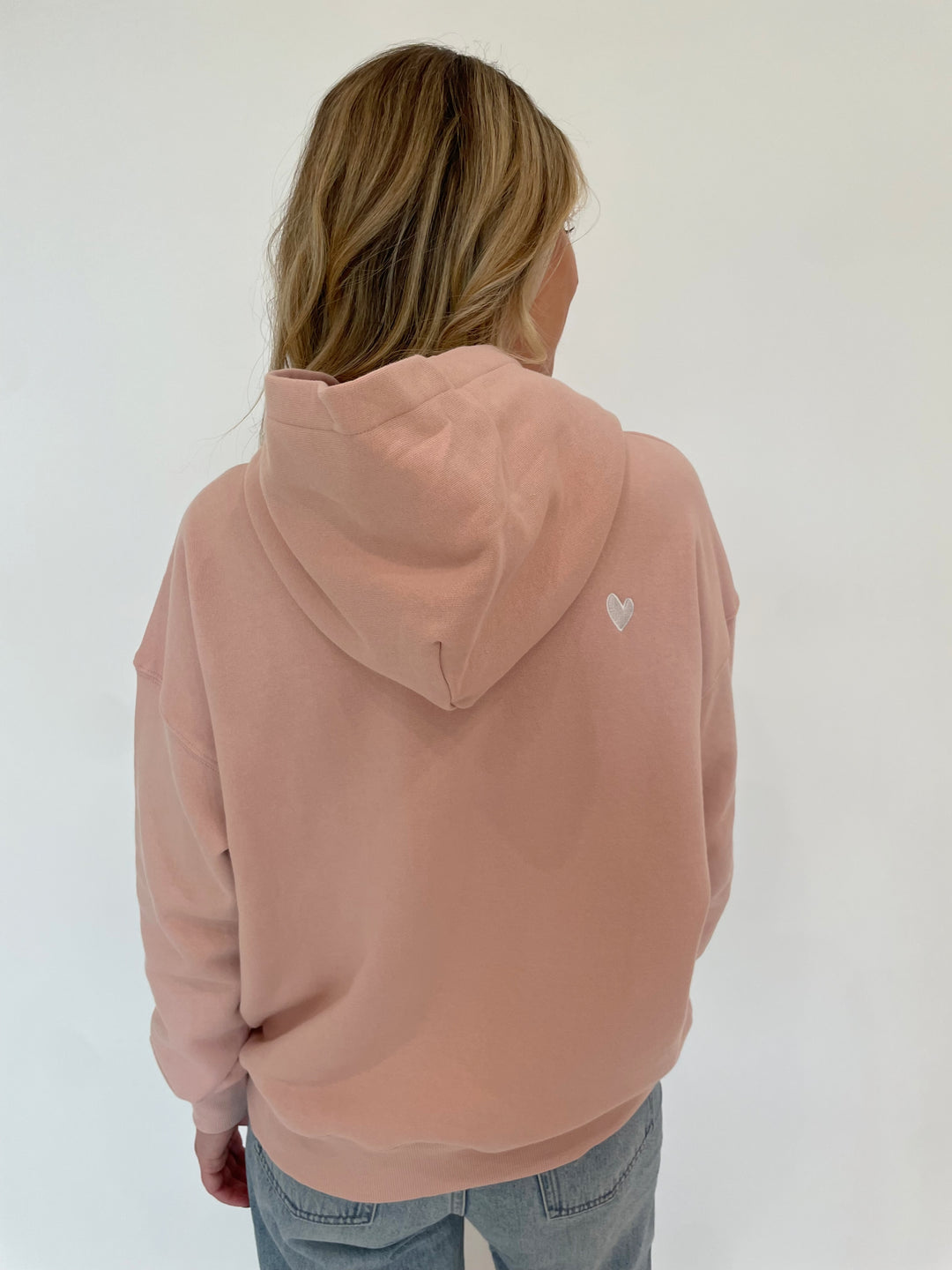 Kerri Rosenthal Boyfriend Drippy Heart Unisex Hoodie in Mauve available at Barbara Katz