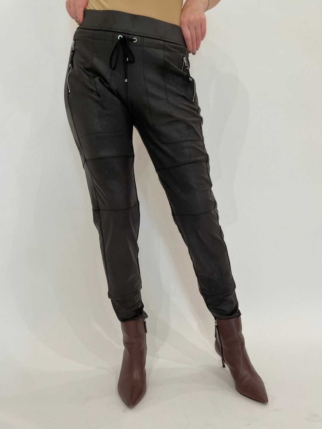 Raffaello Rossi Vegan Leather Candy Pants in Dark Brown available at Barbara Katz