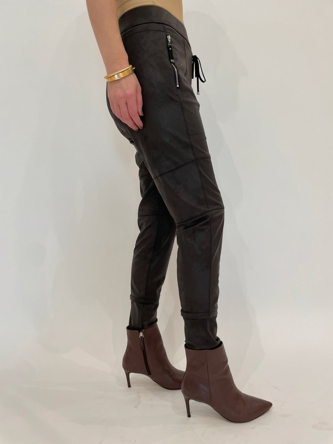 Raffaello Rossi Candy Vegan Leather Pants in Dark Brown available at Barbara Katz