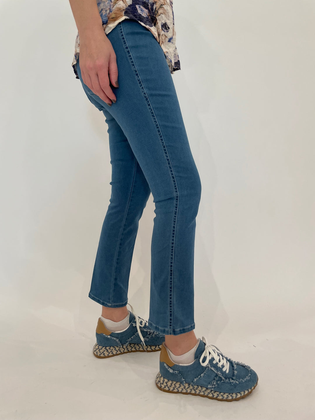 Peace of Cloth Joey Cropped Jeans in Denim available at Barbara Katz