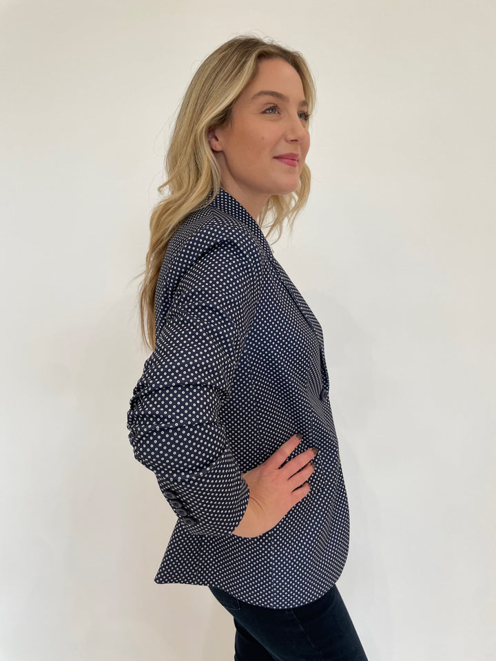 Peace of Cloth Pindot Jaime Blazer in Navy available at Barbara Katz