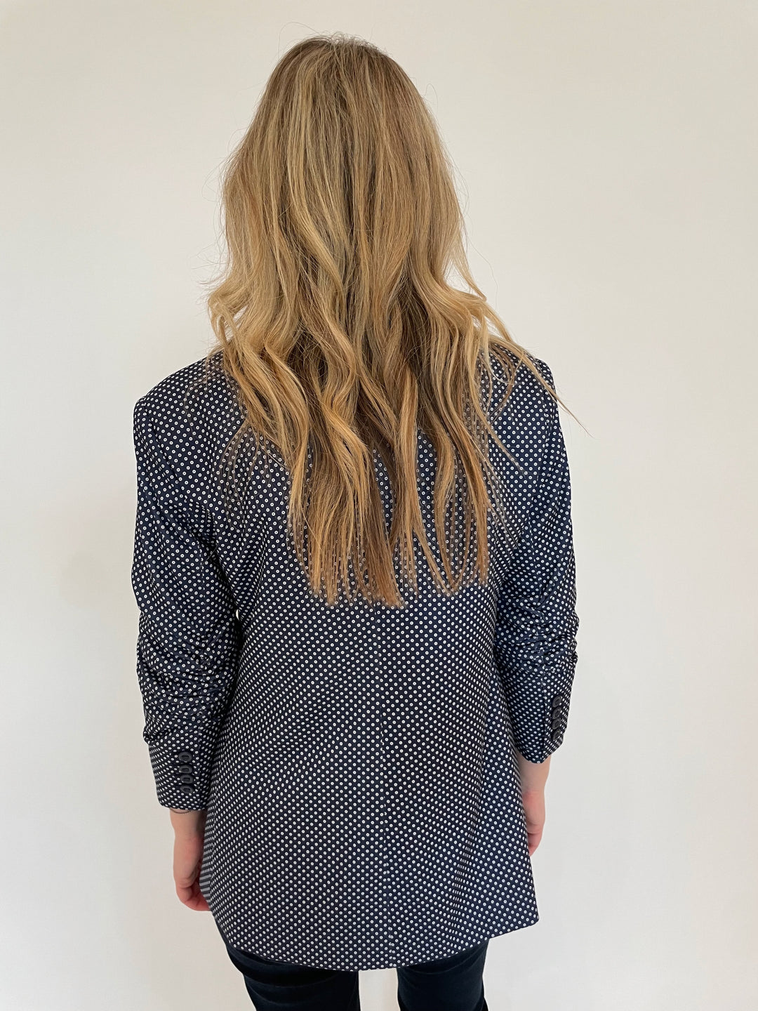 Peace of Cloth Pindot Jaime Blazer in Navy available at Barbara Katz