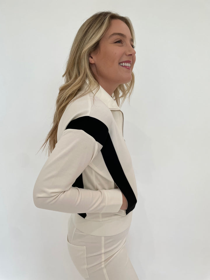 Peace of Cloth Vicki Color Block Long Sleeve Jacket in Oyster available at Barbara Katz