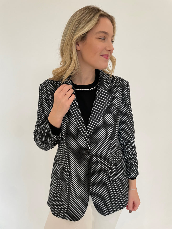 Peace of Cloth Pindot Jaime Blazer in Black available at Barbara Katz