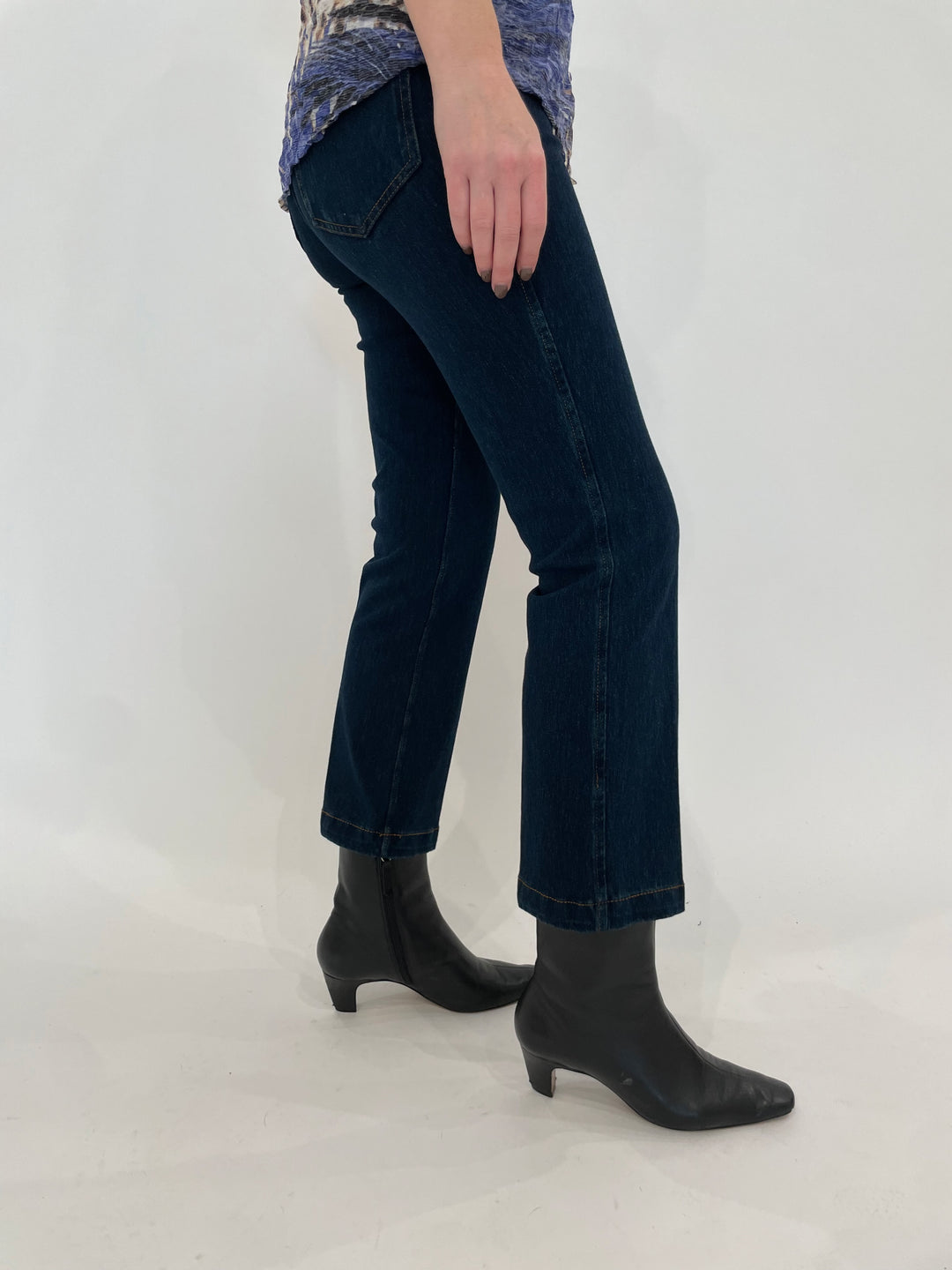 Lysse Ankle Denim Baby Bootcut Pants in Indigo available at Barbara Katz