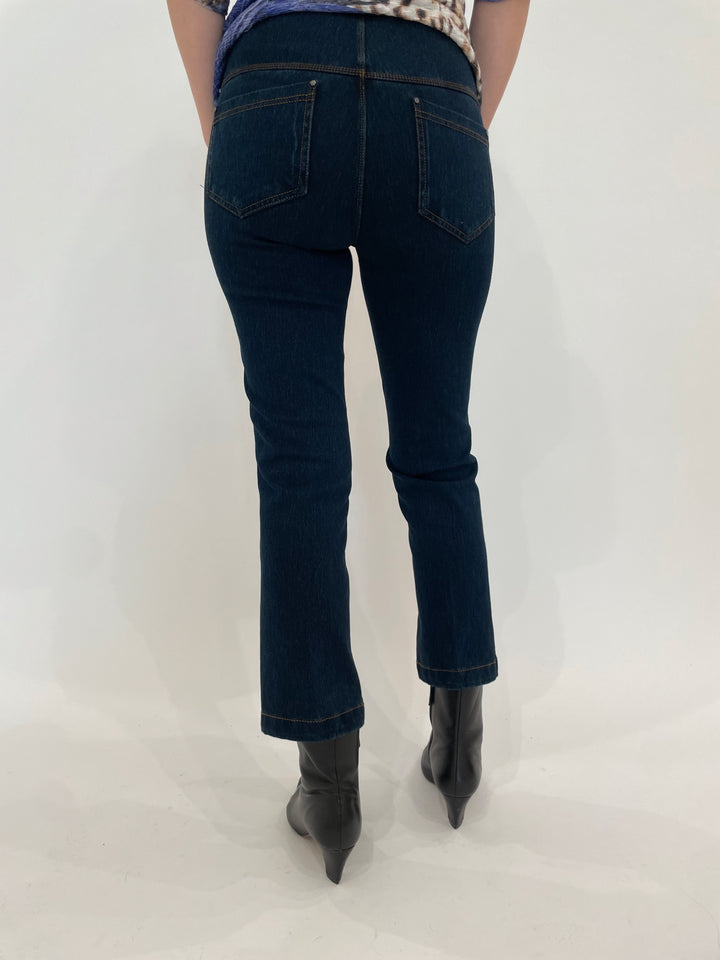 Lysse Ankle Denim Baby Bootcut Pants in Indigo available at Barbara Katz