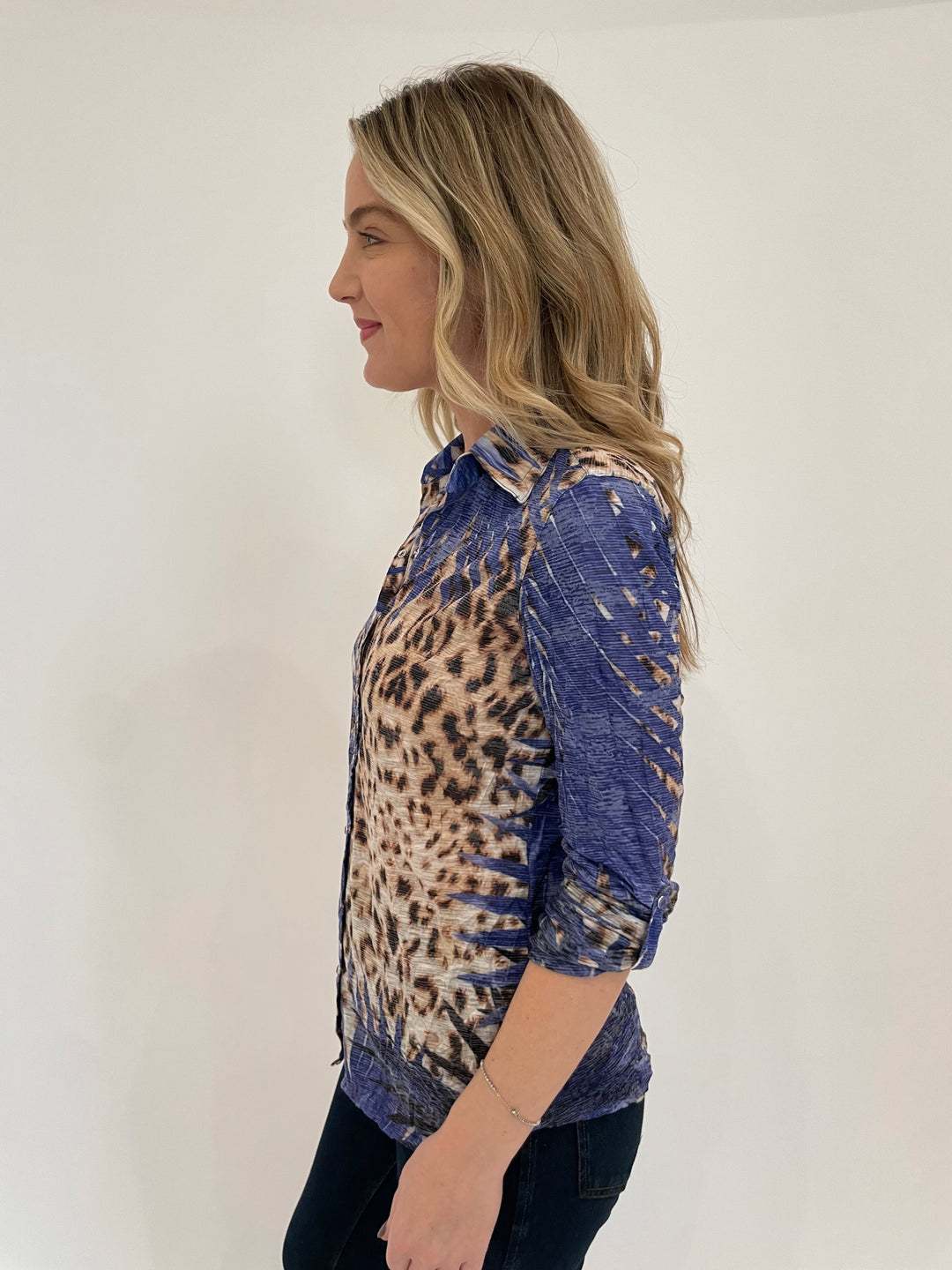 David Cline Zephyr Roll-Up Snap Shirt in Lake available at Barbara Katz