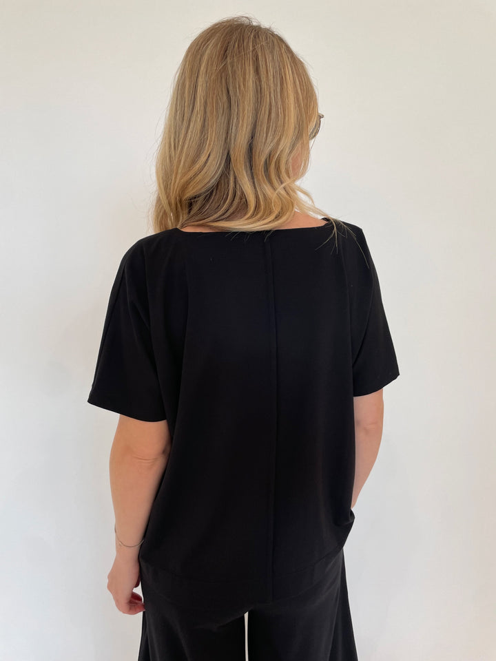 Ozai N Ku Ava V-Neck Pocket Top in Black available at Barbara Katz