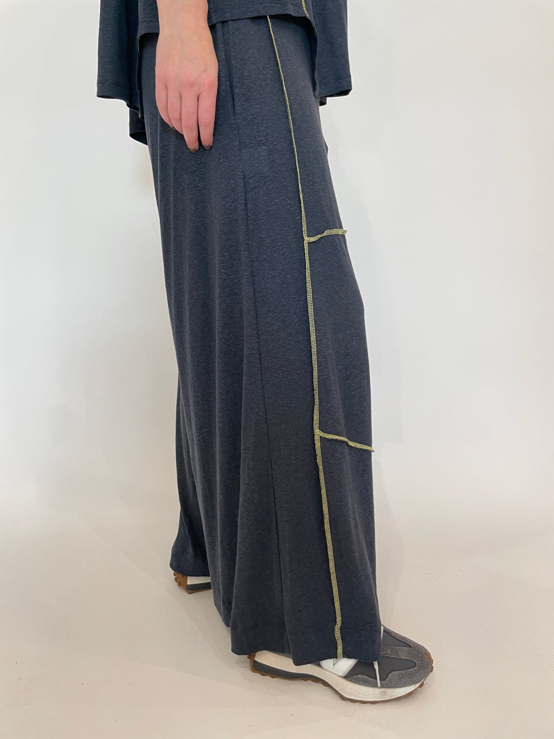 Ozai N Ku Kira Wide Leg Contrast Stitch Pants in Blue/Yellow available at Barbara Katz