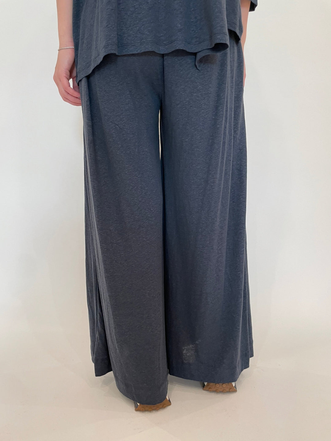 Ozai N Ku Kira Wide Leg Contrast Stitch Pants in Blue/Yellow available at Barbara Katz